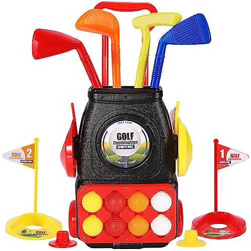 HYAKIDS Kids Golf Set, Toddler Golf Clubs with 8 Balls, 4 Golf Clubs, 2 Practice Holes, Golf Suitcase, Indoor Outdoor Sports Toys for Boys Girls 3 4 5 6 Years Old