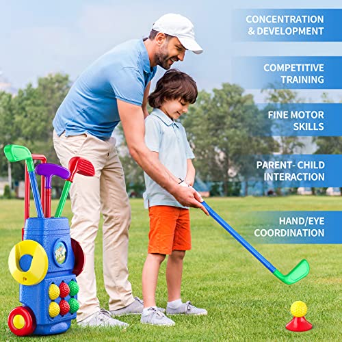 TEMI Toddler Golf Toy Set - Kids Golf Suitcase Game Play Set & Sports Toys with 6 Balls, 4 Golf Sticks, 2 Practice Holes - Indoor and Outdoor Toys for 2 3 4 5 Year Old Boys Girls