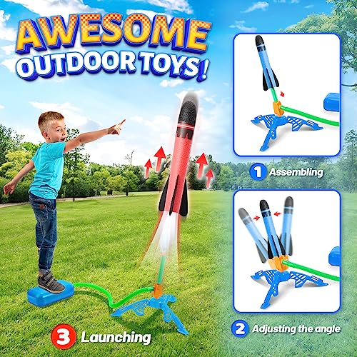 HappyGoLucky Kids Toys Age 3-12, Stomp Toy Rockets Toys for 4-10 Year Old Boys Garden Toys 3-9 Year Old Boys Girls Gifts Outdoor Toys Rocket Toy Launcher Boys Gifts Age 5 6 7 Birthday Gifts for Kids