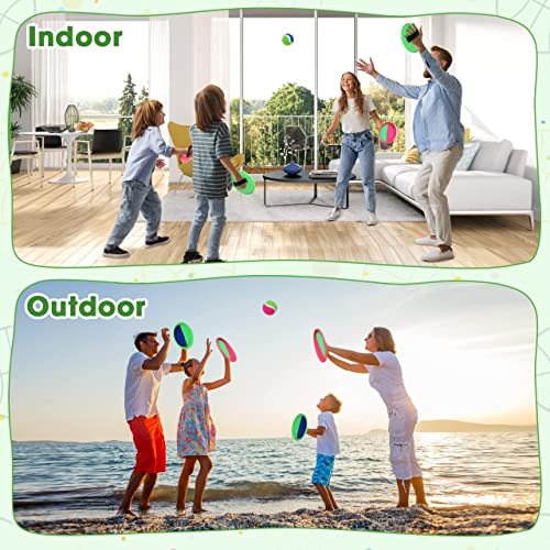 ZMLM Toss Catch Ball Toy Set: Upgraded Beach Yard Lawn Sport Game Activity Backyard Fun Outside Indoor Family Outdoor Toy for Age 3-12 Girl Boy Kid Birthday Gift with 4 Sticky Paddles 4 Throw Balls