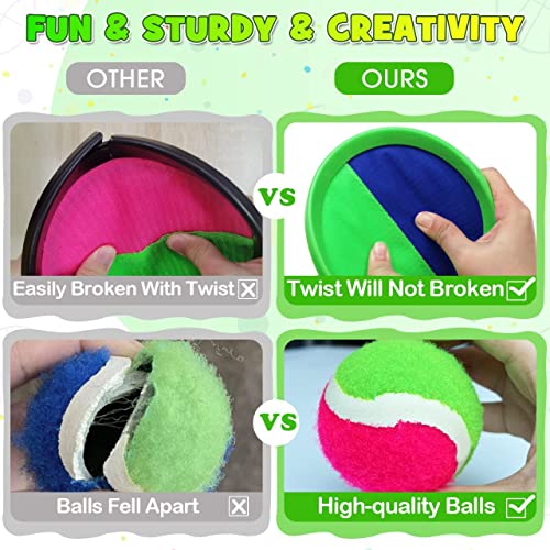 ZMLM Toss Catch Ball Toy Set: Upgraded Beach Yard Lawn Sport Game Activity Backyard Fun Outside Indoor Family Outdoor Toy for Age 3-12 Girl Boy Kid Birthday Gift with 4 Sticky Paddles 4 Throw Balls