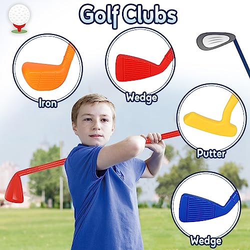 HYAKIDS Kids Golf Set, Toddler Golf Clubs with 8 Balls, 4 Golf Clubs, 2 Practice Holes, Golf Suitcase, Indoor Outdoor Sports Toys for Boys Girls 3 4 5 6 Years Old