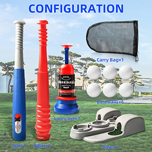 EPPO Tee Ball Set for Kids 3-5|5-8, Kids Baseball Tee, T-Ball Set for Toddlers Includes 6 Balls, Teeball Batting Tee, Pitching Machine, Nice Gift Outdoor Sport Toy Games for Boys & Girls
