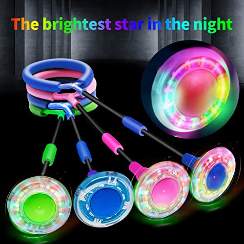 Tcvents Skip Ball, Flash Wheel Jumping Ring Ankle Skip Ball for Kids and Adults Colorful Light Flashing Foldable Skip Ball Flashing Ball Fitness Sports Toy, Blue