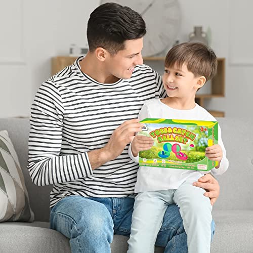 ZMLM Toss Catch Ball Toy Set: Upgraded Beach Yard Lawn Sport Game Activity Backyard Fun Outside Indoor Family Outdoor Toy for Age 3-12 Girl Boy Kid Birthday Gift with 4 Sticky Paddles 4 Throw Balls