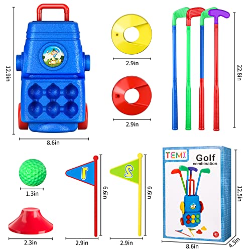 TEMI Toddler Golf Toy Set - Kids Golf Suitcase Game Play Set & Sports Toys with 6 Balls, 4 Golf Sticks, 2 Practice Holes - Indoor and Outdoor Toys for 2 3 4 5 Year Old Boys Girls