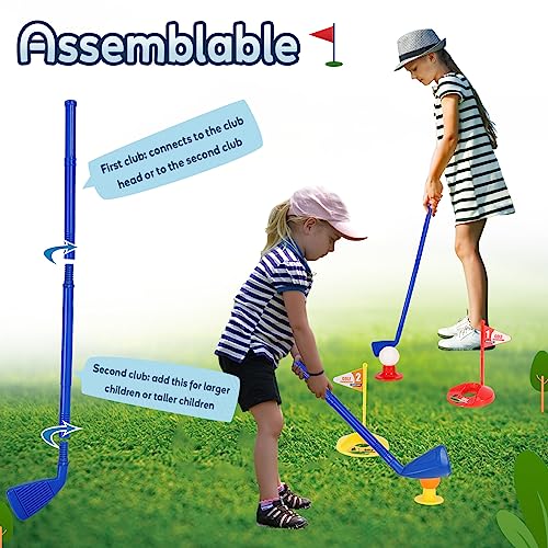 HYAKIDS Kids Golf Set, Toddler Golf Clubs with 8 Balls, 4 Golf Clubs, 2 Practice Holes, Golf Suitcase, Indoor Outdoor Sports Toys for Boys Girls 3 4 5 6 Years Old