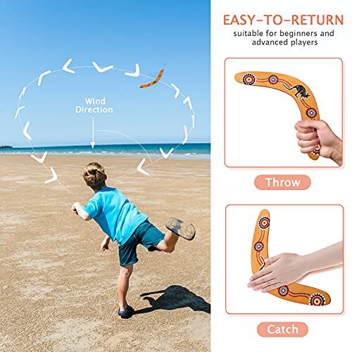 Garneck Wooden Boomerang V-shaped Maneuver Dart Boomerang Flying Equipment Outdoor Toys Game Throwing Sports Toy for Girls Boys Adults