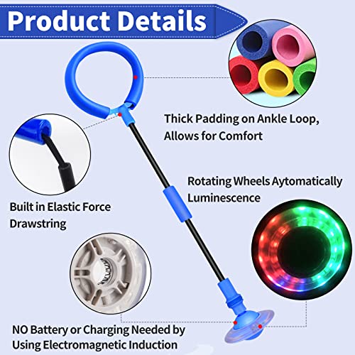 Tcvents Skip Ball, Flash Wheel Jumping Ring Ankle Skip Ball for Kids and Adults Colorful Light Flashing Foldable Skip Ball Flashing Ball Fitness Sports Toy, Blue