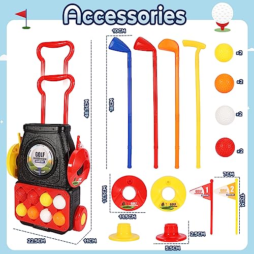 HYAKIDS Kids Golf Set, Toddler Golf Clubs with 8 Balls, 4 Golf Clubs, 2 Practice Holes, Golf Suitcase, Indoor Outdoor Sports Toys for Boys Girls 3 4 5 6 Years Old