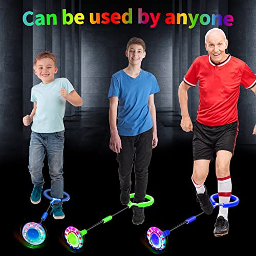 Tcvents Skip Ball, Flash Wheel Jumping Ring Ankle Skip Ball for Kids and Adults Colorful Light Flashing Foldable Skip Ball Flashing Ball Fitness Sports Toy, Blue