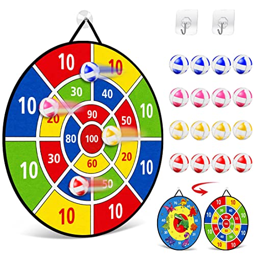 TOMYOU 26" Dart Board for Kids with 16 Sticky Balls, Double Sided Dinosaur Dart Board, Indoor Outdoor Party Games Toys, Birthday Toys Gift for Age 5 6 7 8 9 10 11 12 Year Old Boys Girls - 66cm