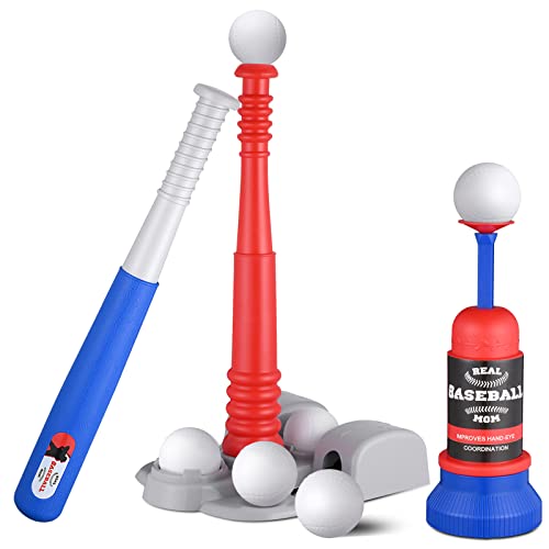 EPPO Tee Ball Set for Kids 3-5|5-8, Kids Baseball Tee, T-Ball Set for Toddlers Includes 6 Balls, Teeball Batting Tee, Pitching Machine, Nice Gift Outdoor Sport Toy Games for Boys & Girls