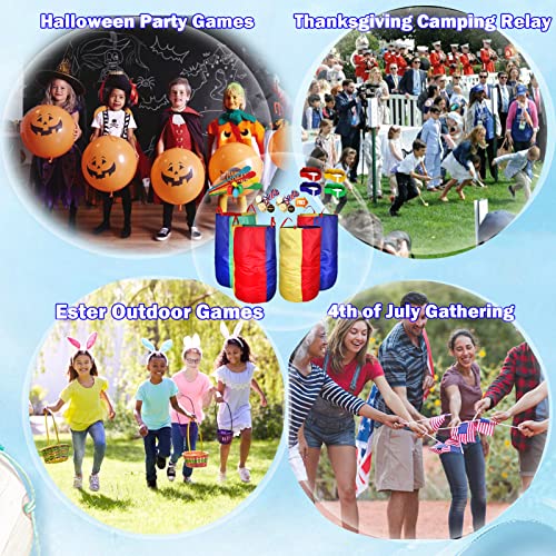 CWLAKON Sports Day Kit Outdoor Games Potato Sack Race Bags for Kids Adults Family, Egg and Spoon Race, 3 Legged Race Bands, Outside Backyard Field Day Birthday Party Games