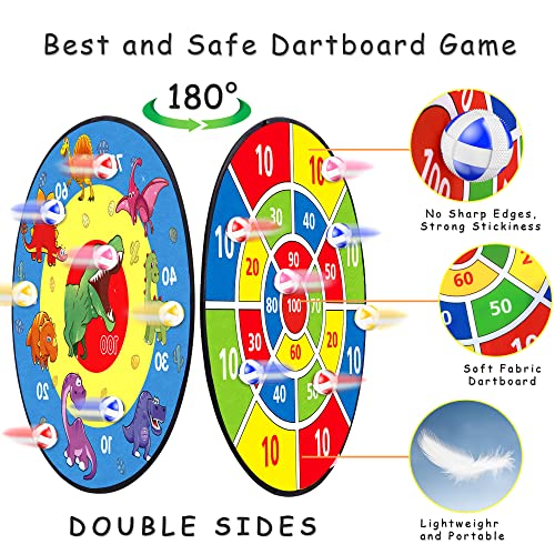 TOMYOU 26" Dart Board for Kids with 16 Sticky Balls, Double Sided Dinosaur Dart Board, Indoor Outdoor Party Games Toys, Birthday Toys Gift for Age 5 6 7 8 9 10 11 12 Year Old Boys Girls - 66cm