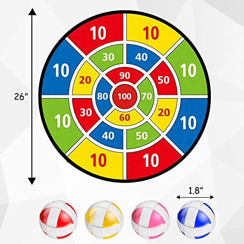 TOMYOU 26" Dart Board for Kids with 16 Sticky Balls, Double Sided Dinosaur Dart Board, Indoor Outdoor Party Games Toys, Birthday Toys Gift for Age 5 6 7 8 9 10 11 12 Year Old Boys Girls - 66cm