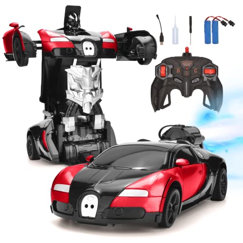 Hodlvant Transforming Robot RC Car with Spray, Remote Control Car for Kids 4 5 6+ Years Old, Sports Car Racing Car Toy, Deformation Vehicle for Kids, Gifts for Boys and Girls (Red)