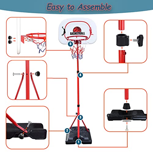 JONESHOW Basketball Hoop Outdoor Indoor for Kids, Adjustable Kids Basketball Hoop and Stand 3.6-6.7ft, Mini Basketball Hoops with 2 Balls, Toy Basketball Games Lawn Backyard for Teenagers Youth Adults