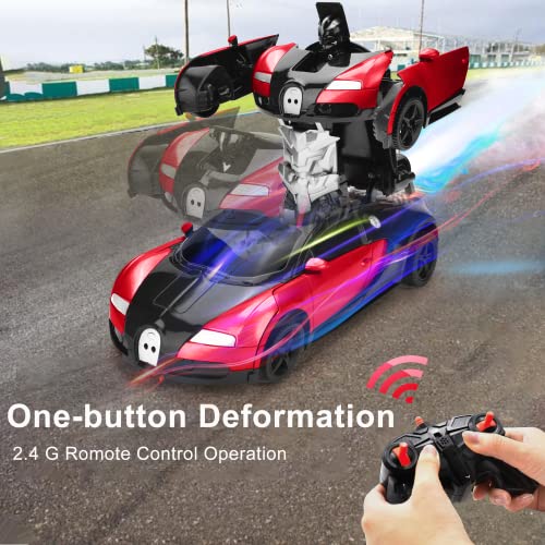 Hodlvant Transforming Robot RC Car with Spray, Remote Control Car for Kids 4 5 6+ Years Old, Sports Car Racing Car Toy, Deformation Vehicle for Kids, Gifts for Boys and Girls (Red)