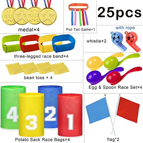 Yucoolili Sports Day Kit Outdoor Game Set Includes Sack Race, Egg And Spoon, Bean Bag Toss 3-Legged Game Outdoor Garden Party Carnival Games for Kids Children & Adults