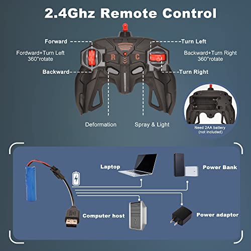 Hodlvant Transforming Robot RC Car with Spray, Remote Control Car for Kids 4 5 6+ Years Old, Sports Car Racing Car Toy, Deformation Vehicle for Kids, Gifts for Boys and Girls (Red)