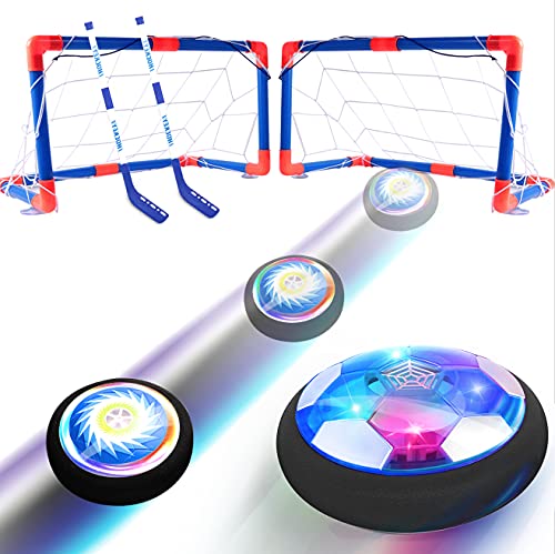 Kids Toys Hover Football set with 2 Goal, Rechargeable Soccer Ball with LED Lights and Safe Foam Bumper, Air Power Soccer Hover Ball for 3 4 5 6 7 8-12 Years Old Boy Girl Indoor Outdoor Games