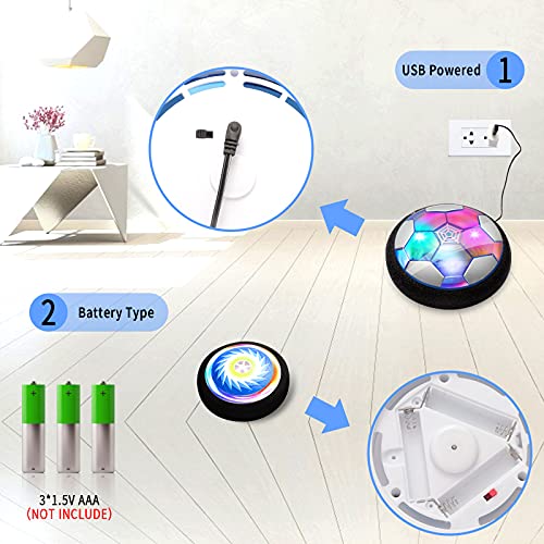 Kids Toys Hover Football set with 2 Goal, Rechargeable Soccer Ball with LED Lights and Safe Foam Bumper, Air Power Soccer Hover Ball for 3 4 5 6 7 8-12 Years Old Boy Girl Indoor Outdoor Games