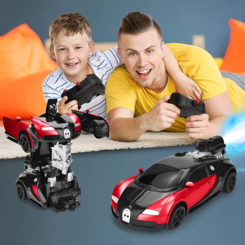 Hodlvant Transforming Robot RC Car with Spray, Remote Control Car for Kids 4 5 6+ Years Old, Sports Car Racing Car Toy, Deformation Vehicle for Kids, Gifts for Boys and Girls (Red)