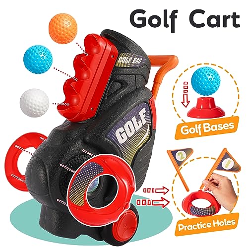 HYAKIDS Golf Set for Kids, Outdoor Garden Games Toy Golf Clubs Suitcase with 6 Balls, 3 Golf Clubs, 2 Practice Holes, Indoor Sports Toys for Toddlers Boys Girls
