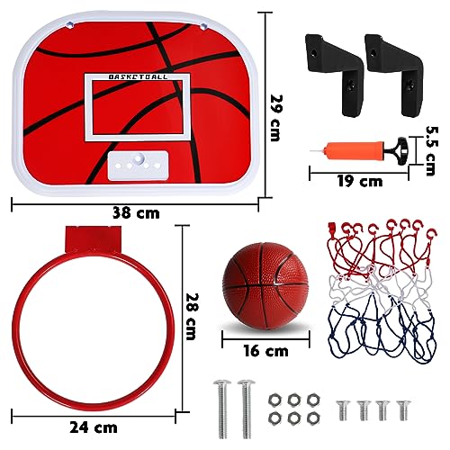 Basketball Hoop Indoor Mini Basketball Hoop for Kids, Wall Mounted Shooting Basketball Game with Net Ball and Pump, Sport Outdoor Bedroom Toys for Boys Girls 6 7 8 9 Year Old Birthday Gift