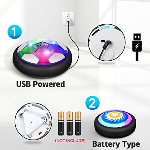 Sillbird Hover Hockey Soccer 2 in 1 Ball Set Kids Toys, Rechargeable Indoor & Outdoor Hovering football Games with 2 Goals and LED, Air Power Hockey and Football Gifts for Boys Girls 3-12