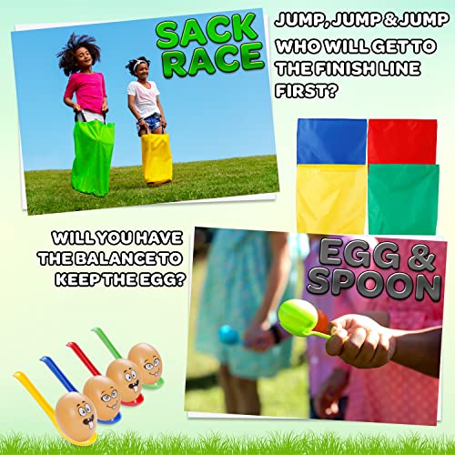 Outdoor Games for Kids and Adults 6 in 1 or 3 in 1 Garden Games PE Sports Day Sack Race Flying Disc Tug of War Throwing Bean Bags Tin Can Alley Egg and Spoon Race Ring Toss (6 in 1)