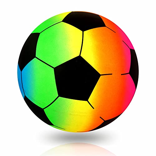 MBRO Rainbow PVC Football Multicolor Design Indoor Outdoor Playground Garden Game Beach Soccer Ball Sports Toy Kids Children Toddlers Christmas Birthday Gift (20cm) Flat With No Pump