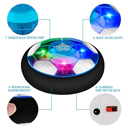 Growsland Kids Hover Soccer Ball Gift Boys Girls Age 3,4,5,6,7,8,9-12 Year Old Rechargeable Air Power Sport Football Game Colorful LED Light & Foam Bumpers Indoor Outdoor Soccer Disk Toy