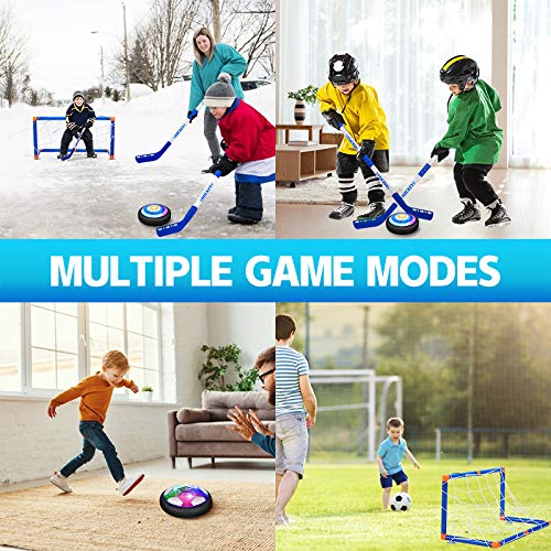 Sillbird Hover Hockey Soccer 2 in 1 Ball Set Kids Toys, Rechargeable Indoor & Outdoor Hovering football Games with 2 Goals and LED, Air Power Hockey and Football Gifts for Boys Girls 3-12