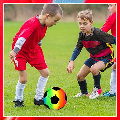 MBRO Rainbow PVC Football Multicolor Design Indoor Outdoor Playground Garden Game Beach Soccer Ball Sports Toy Kids Children Toddlers Christmas Birthday Gift (20cm) Flat With No Pump