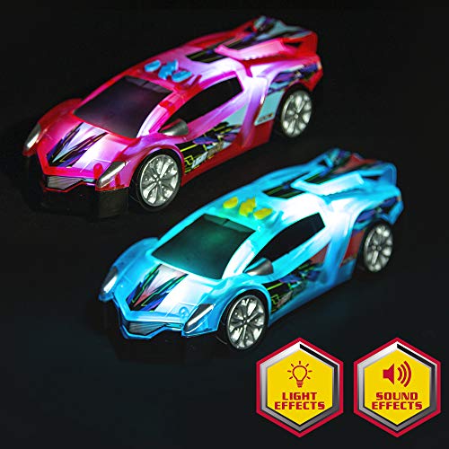 abeec Light and Sound Roadster Red/Blue - Friction Powered Red/Blue Sports Car with Light and Sound Effects for Kids 3+ - Toy Car with Varied Sounds and Assorted Coloured Lights