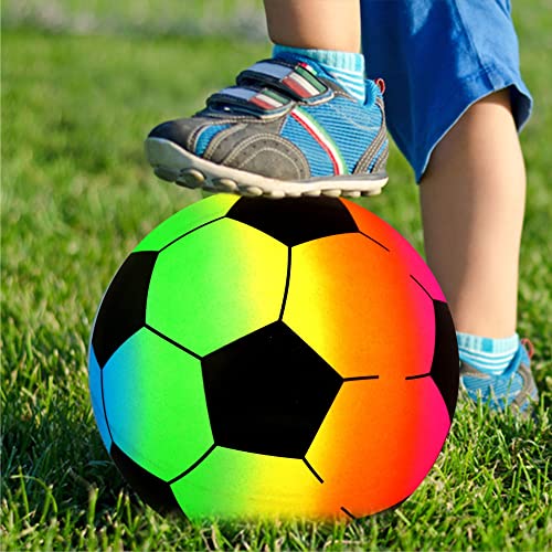 MBRO Rainbow PVC Football Multicolor Design Indoor Outdoor Playground Garden Game Beach Soccer Ball Sports Toy Kids Children Toddlers Christmas Birthday Gift (20cm) Flat With No Pump