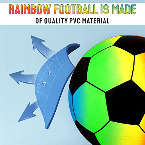 MBRO Rainbow PVC Football Multicolor Design Indoor Outdoor Playground Garden Game Beach Soccer Ball Sports Toy Kids Children Toddlers Christmas Birthday Gift (20cm) Flat With No Pump