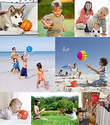 POTWPOT Sports Ball Toys, 5pcs Inflatable Sport Balls Set with Pump, Includes Football, Basketball, Volleyball, Rugby, Acanthosphere, Outdoor Games for Kids Beach Balls Toys