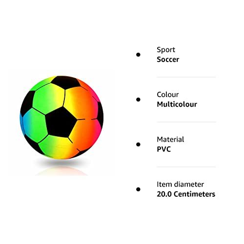 MBRO Rainbow PVC Football Multicolor Design Indoor Outdoor Playground Garden Game Beach Soccer Ball Sports Toy Kids Children Toddlers Christmas Birthday Gift (20cm) Flat With No Pump