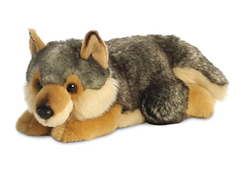 AURORA, 26264, MiYoni Wolf Lying, 11In, Soft Toy,for ages 0+, Brown and Grey