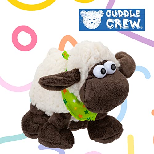 VFM - Woolly Sheep 15cm Plush With Comical Eyes & Green Star Scarf - Super Fluffy Fleece Cream & Brown Fabric Farmyard Animal Toy For Kids - Cuddle Crew