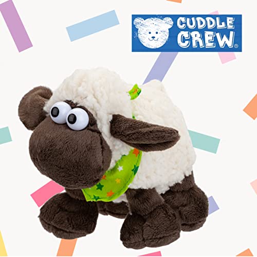 VFM - Woolly Sheep 15cm Plush With Comical Eyes & Green Star Scarf - Super Fluffy Fleece Cream & Brown Fabric Farmyard Animal Toy For Kids - Cuddle Crew