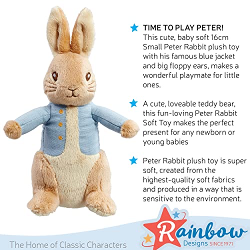 Rainbow Designs Offical Peter Rabbit 16cm Soft Toy - Newborn Baby Gifts - Big Plushies - Stuffed Animal - Beatrix Potter - Cuddly Soft Toy