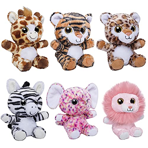 Nleio 6 Piece 15cm/6" Stuffed Animal Plush Toys Set, Jungle Soft Plush Toys Gifts with Lion, Elephant, Zebra, Giraffe, Tiger, Leopard, surprise toys for Baby girls of Ages 0+