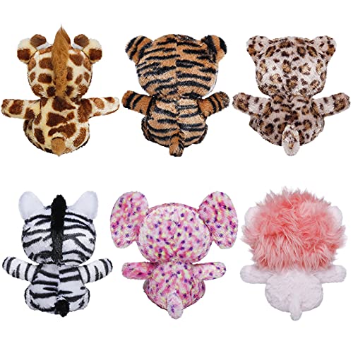 Nleio 6 Piece 15cm/6" Stuffed Animal Plush Toys Set, Jungle Soft Plush Toys Gifts with Lion, Elephant, Zebra, Giraffe, Tiger, Leopard, surprise toys for Baby girls of Ages 0+