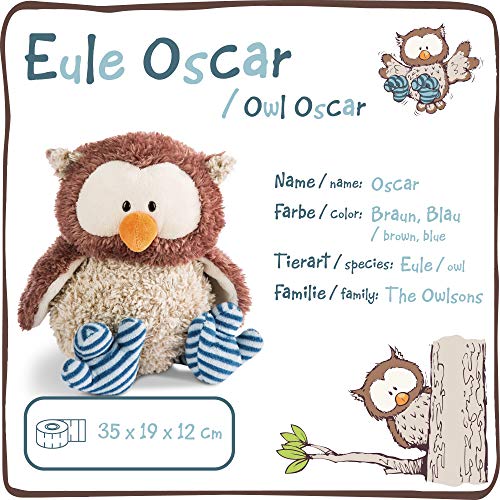 Nici 46092 Cuddly Toy Owl Oscar with turnable Head 35cm, Striped, Brown/Blue