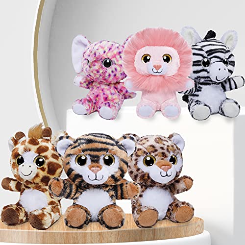 Nleio 6 Piece 15cm/6" Stuffed Animal Plush Toys Set, Jungle Soft Plush Toys Gifts with Lion, Elephant, Zebra, Giraffe, Tiger, Leopard, surprise toys for Baby girls of Ages 0+