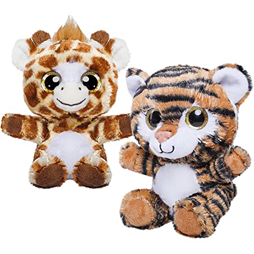 Nleio 6 Piece 15cm/6" Stuffed Animal Plush Toys Set, Jungle Soft Plush Toys Gifts with Lion, Elephant, Zebra, Giraffe, Tiger, Leopard, surprise toys for Baby girls of Ages 0+